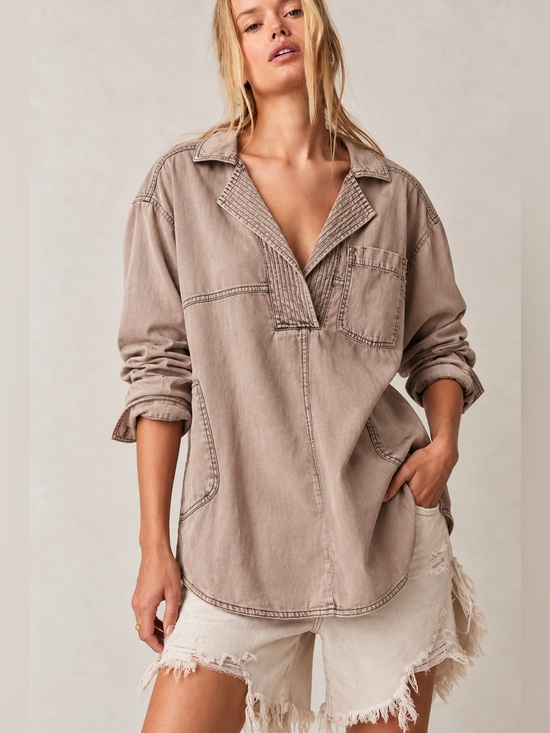 We The Free Tops - Free People We The Free Peyton Denim Pullover Oversized Henley Tunic